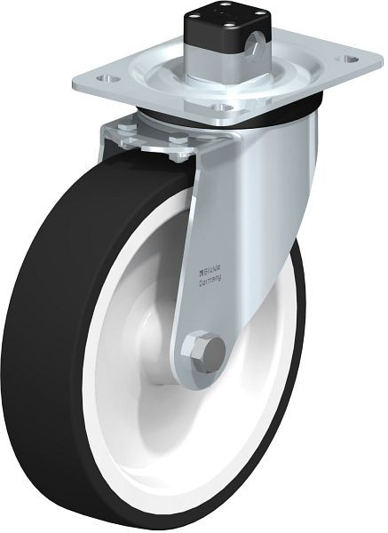 Blickle L-POTH 200G-CS11 Stahlblech-Lenkrolle, mittelschwere Ausführung, mit Anschraubplatte & Zentralfeststeller, Thermoplastisches Polyurethan, 852293