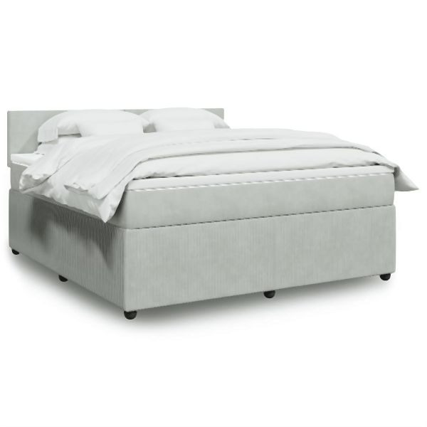 vidaXL Boxspringbett mit Matratze Hellgrau 180x200 cm Samt, 3290100