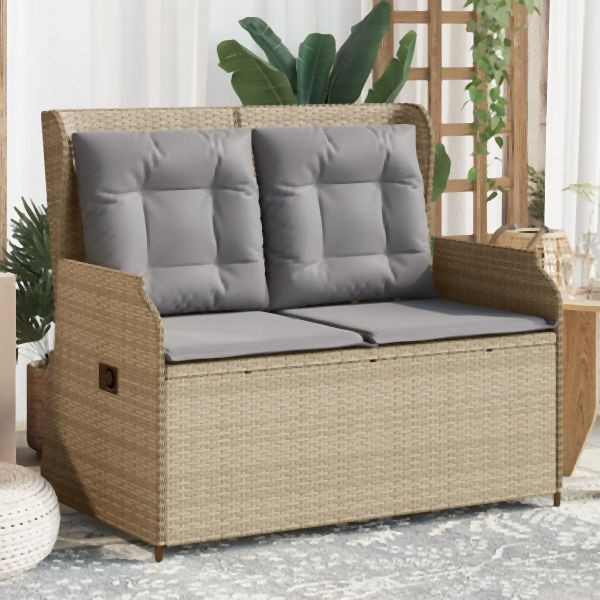 vidaXL Gartenbank Verstellbar mit Kissen Beige Poly Rattan, 368958