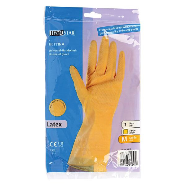 Hygostar Haushaltshandschuhe Bettina, gelb, Größe 8/M, Latex beflockt, VE: 144 Paar, 25958