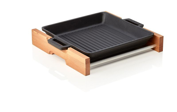 WAS Grill-/Servierpfanne Emailliert, Holzgestell und angegossenen Seitengriffen, Materialstärke: Boden 5 mm, Rand 3 mm, 360403026