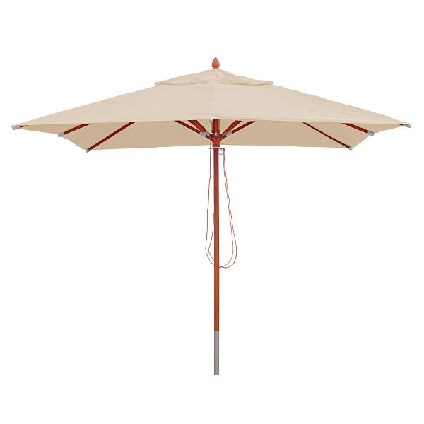 Mendler Gastronomie Holz-Sonnenschirm HWC-C57, Gartenschirm, Polyester/Holz 14kg, eckig 3x3m Seilzug stoßsicher, creme, 66527