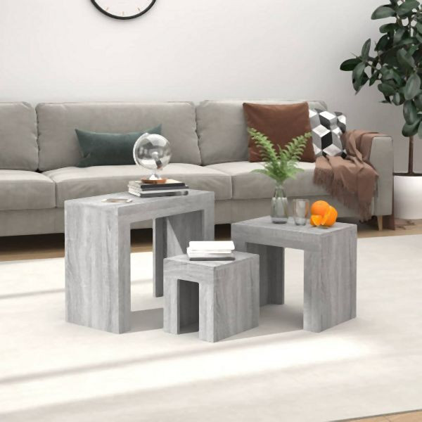 vidaXL Satztische 3 Stk. Grau Sonoma Holzwerkstoff, 815985