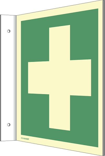 Moedel Fahnenschild Erste Hilfe, ISO 7010, Kunststoff, nachleuchtend, 160-mcd, 148x148 mm, 65627