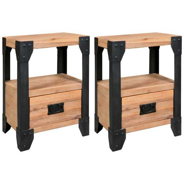 vidaXL Nachttische 2 Stück Akazienholz Massiv Stahl 40 x 30 x 54 cm, 279100