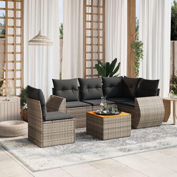 vidaXL 6-tlg. Garten-Sofagarnitur mit Kissen Grau Poly Rattan, 3257341