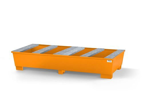 DENIOS Auffangwanne base-line aus Stahl für 2 IBC, lackiert, Auflageprofile, 273860