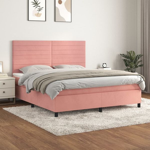 vidaXL Boxspringbett mit Matratze Rosa 160x200 cm Samt, 3143096