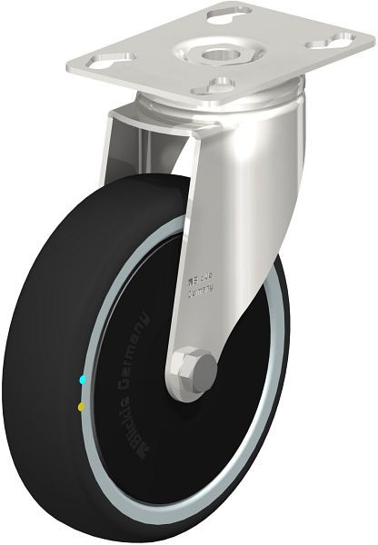 Blickle LKPXA-PATH 126KD-ELS-FK Edelstahl-Apparate-Lenkrolle mit Anschraubplatte, Thermoplastisches Polyurethan, Grau, 853520