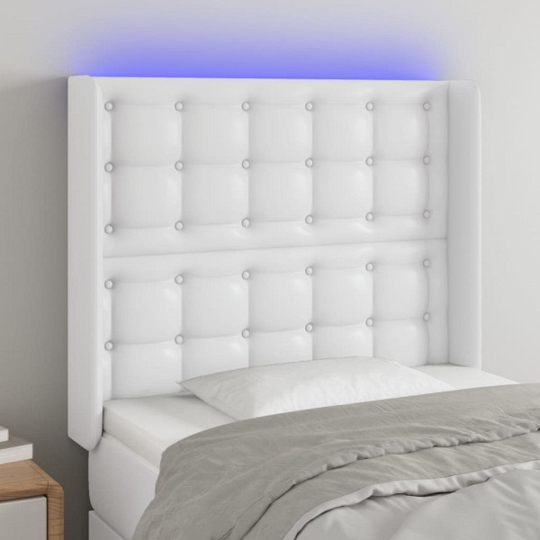 vidaXL LED Kopfteil Weiß 93x16x118/128 cm Kunstleder, 3124127