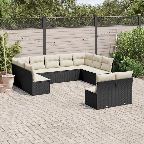 vidaXL 11-teilig Garten-Sofagarnitur mit Kissen Schwarz Poly Rattan, 3250185