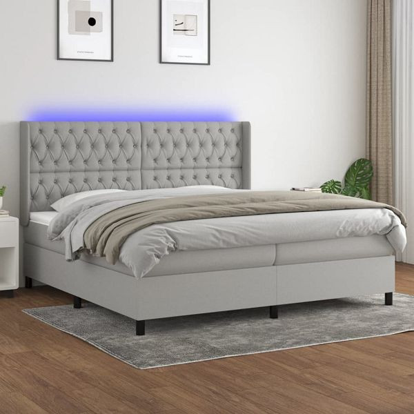 vidaXL Boxspringbett mit Matratze & LED Hellgrau 200x200 cm Stoff, 3138581