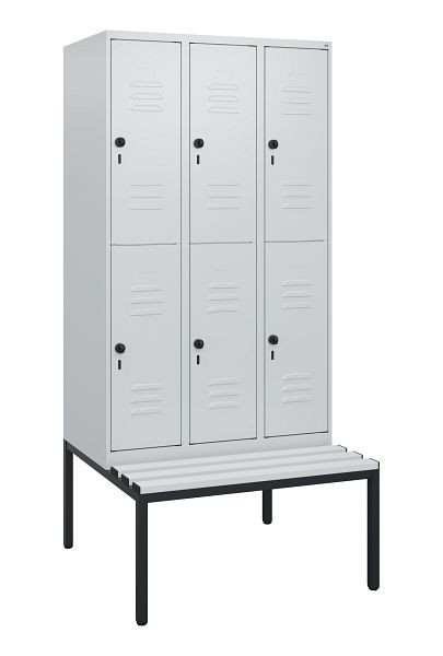 C+P Doppelstöckiger Spind Classic PLUS, 3 Abteile, 1950x900x815mm, 7035/7035, Drehriegel, mit untergebauter Sitzbank, 0803505-30 S10069