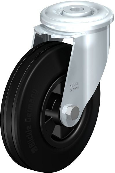 Blickle LER-VPP 125R Stahlblech-Lenkrolle mit Rückenloch, Vollgummi, Schwarz, 632737