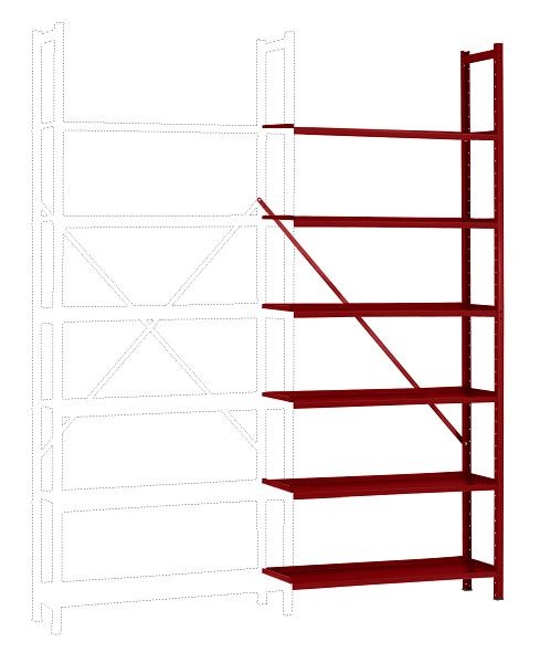 Manuflex Büro-Steck-Anbauregal mit 6 pulverbeschichteten Stahlböden, HxBxT = 2250 x 960 x 300 mm, rubinrot, RA3162.3003