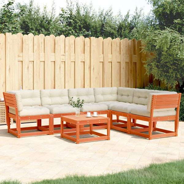 vidaXL 6-teilig Garten-Sofagarnitur mit Kissen Wachsbraun Kiefernholz, 3217027