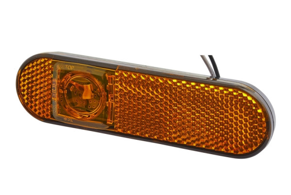 HELLA Seitenmarkierungsleuchte, LED, 24V, Schraubanschluss/Anbau, Lichtscheibenfarbe: gelb, Kabel: 100mm, rechts/links, 114 mm, 2PS 329 060-091
