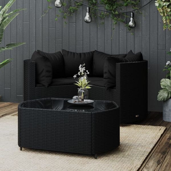 vidaXL 4-teilig Garten-Lounge-Set mit Kissen Schwarz Poly Rattan, 319792