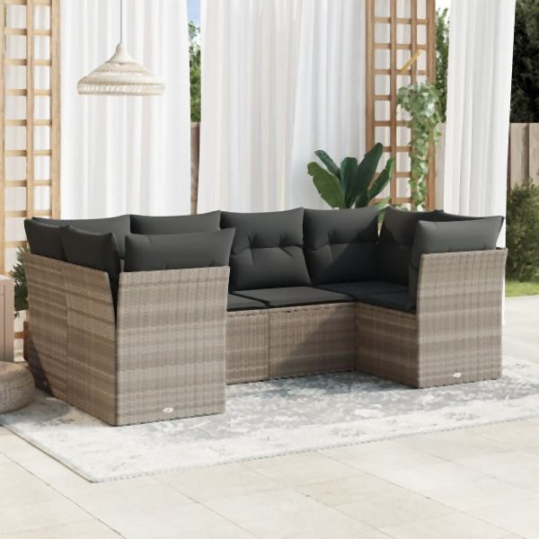 vidaXL 6-tlg. Garten-Sofagarnitur mit Kissen Hellgrau Poly Rattan, 3249951