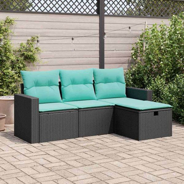 vidaXL 4-tlg. Garten-Sofagarnitur mit Kissen Schwarz Poly Rattan, 3325353