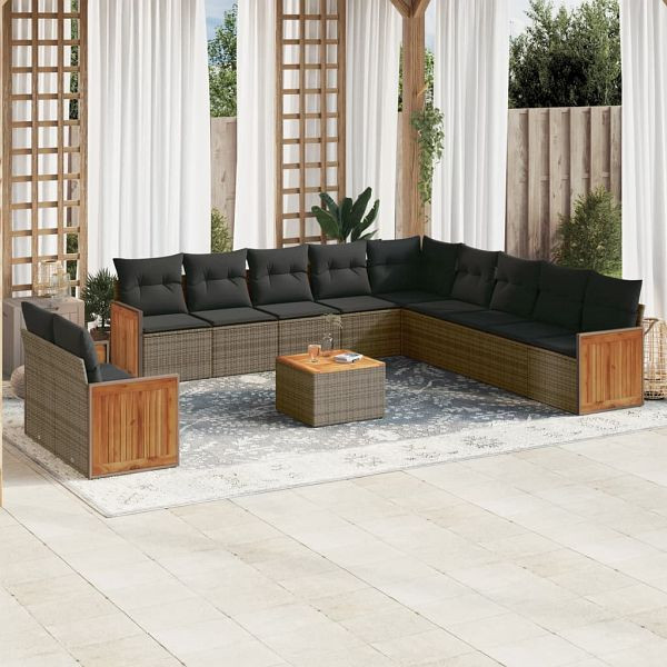 vidaXL 12-teilig Garten-Sofagarnitur mit Kissen Grau Poly Rattan, 3227817