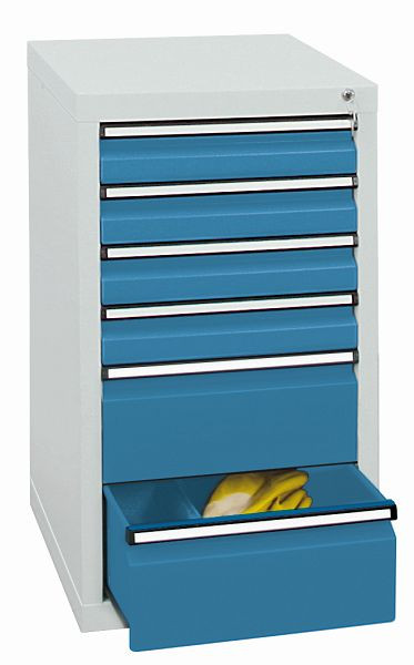 stumpf Schubladenschrank, Breite 50 cm, 100 % Teleskopauszüge, 40 kg / Schublade, 6 Schubladen, lichtgrau / lichtblau, 7101578
