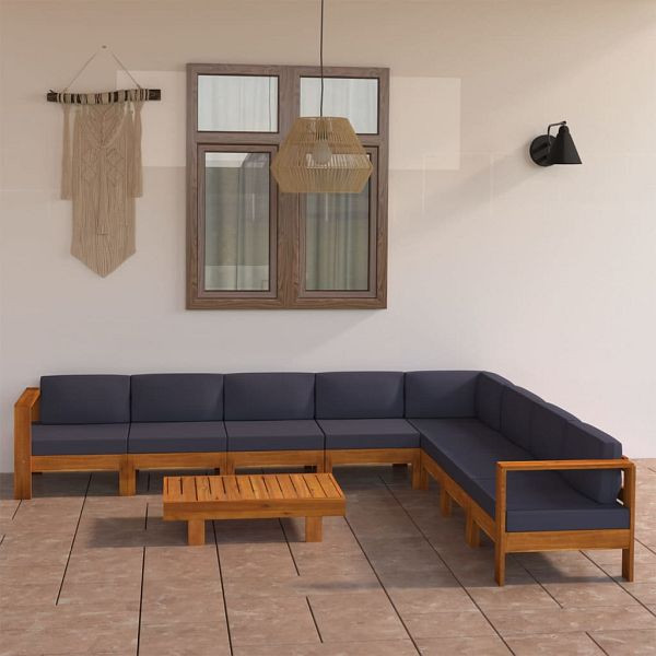 vidaXL 9-teilig Garten-Lounge-Set mit Dunkelgrauen Auflagen Akazienholz, 3057962
