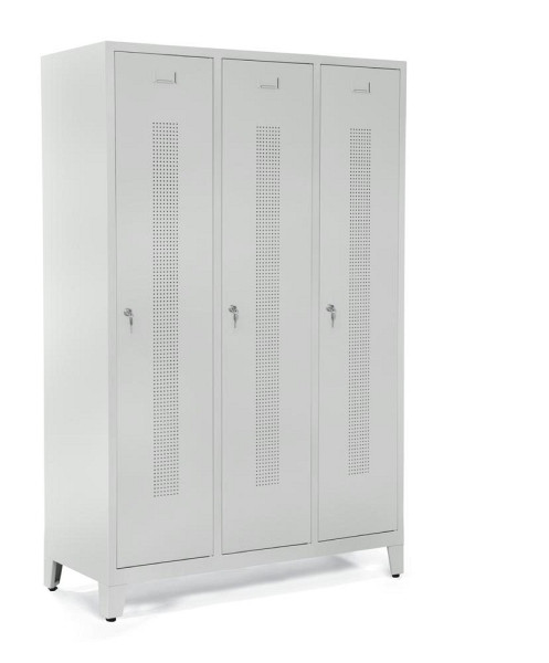 Deskin Garderobenspinde SYSTEM SP1 mit Füßen, Korpus und Türen Lichtgrau RAL 7035, H 1800 x B 1185 x T 500 mm, Zylinderschloss, 330891