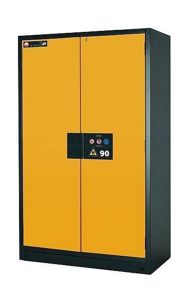 asecos Sicherheitsschrank Q-PEGASUS-90, Q90.195.120.WDAC in sicherheitsgelb RAL 1004 mit 4x Auszugswanne Standard (Edelstahl), 30002-040-30018