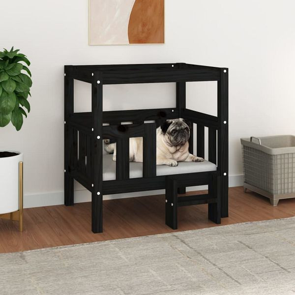 vidaXL Hundebett Schwarz 65,5x43x70 cm Massivholz Kiefer, 822376