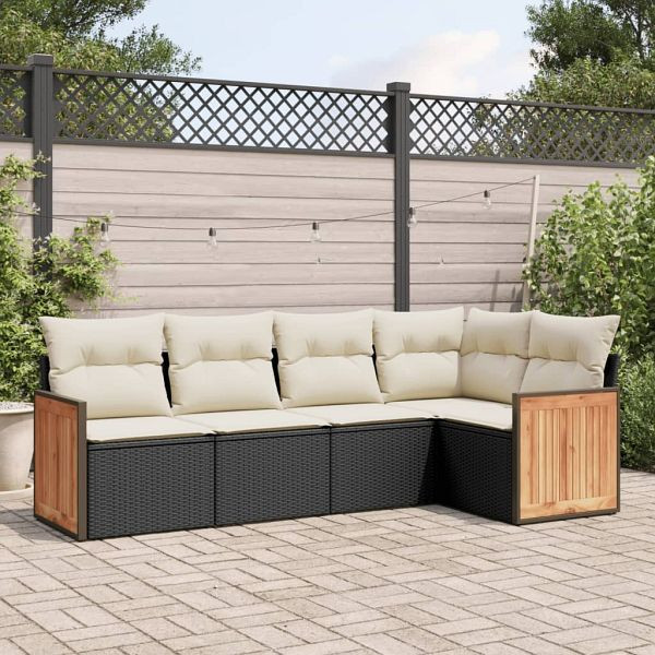 vidaXL 5-teilig Garten-Sofagarnitur mit Kissen Schwarz Poly Rattan, 3227624