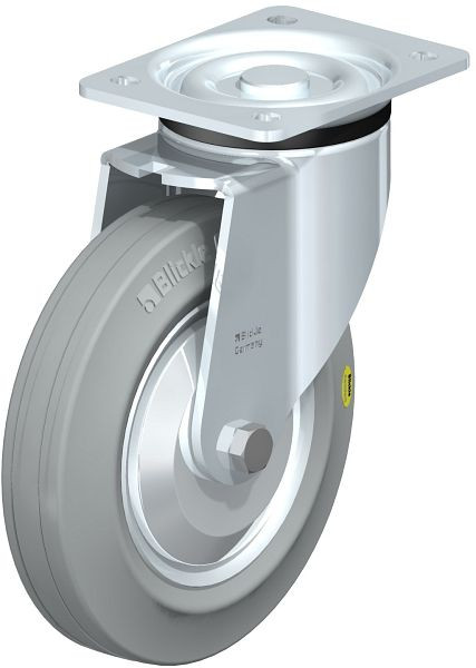 Blickle LK-RD 200K-VLI-FA Stahlblech-Lenkrolle, schwere Ausführung, mit Anschraubplatte, Zweikomponenten-Vollgummi, Grau, 750473