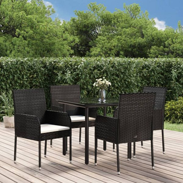 vidaXL 5-tlg. Garten-Essgruppe mit Kissen Schwarz Poly Rattan, 3185156
