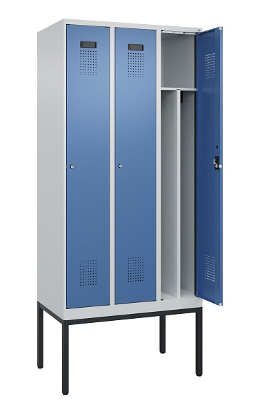 C+P Spind Evolo PLUS, Gestell, 3 Abteile, 2120x900x500mm, 7035/5023, Verschluss Zylinderschloss, 0490307-30F S10035