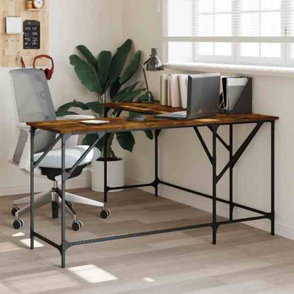 vidaXL Schreibtisch Räuchereiche 149x149x75 cm Holzwerkstoff, 837584