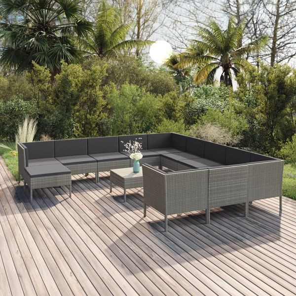 vidaXL 13-teilig Garten-Lounge-Set mit Auflagen Poly Rattan Grau, 3094530