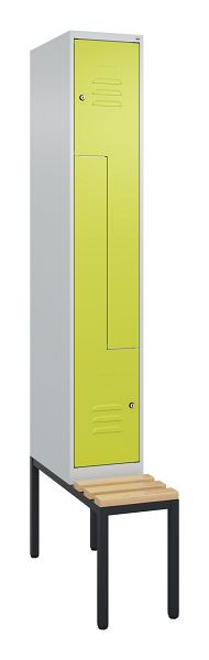 C+P Z-Spind Classic PLUS, mit untergebauter Sitzbank, 2 Abteile, 2120x300x815mm, 7035/0024, Zylinderschlösser, Buche-Sitzleisten, 0800537-102 S10025