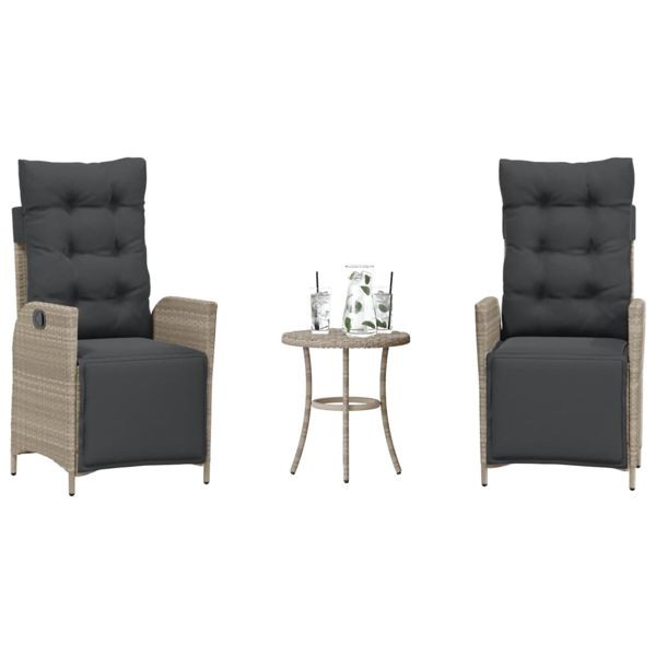 vidaXL 3-tlg. Bistro-Set mit Kissen Hellgrau Poly Rattan, 365302