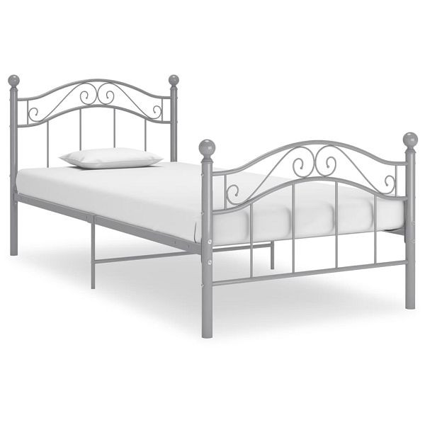 vidaXL Bett Grau Metall 90x200 cm, pulverbeschichtetes Metall, 324990