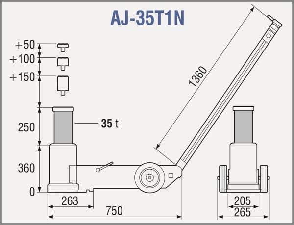 TDL 1-stufiger lufthydraulischer Heber, Tragkraft: 35 t, AJ-35T1N