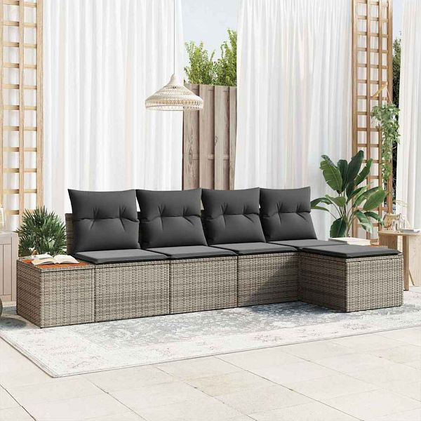 vidaXL Garten-Sofa-Set 5-teilig Grau 184 x 62 x 85 cm Poly-Rattan, 3356734