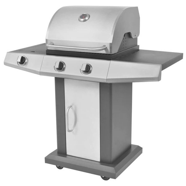 vidaXL Gasgrill mit Brenner Mit Rad Silber Stahl mit Metallschlauch, 43045