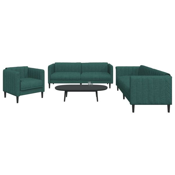 vidaXL 3-teilig Sofagarnitur Dunkelgrün Stoff, 3209233, 8721012289246