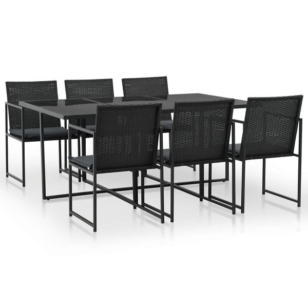 vidaXL 7-teilig Garten-Essgruppe mit Auflagen Poly Rattan Schwarz, 44444