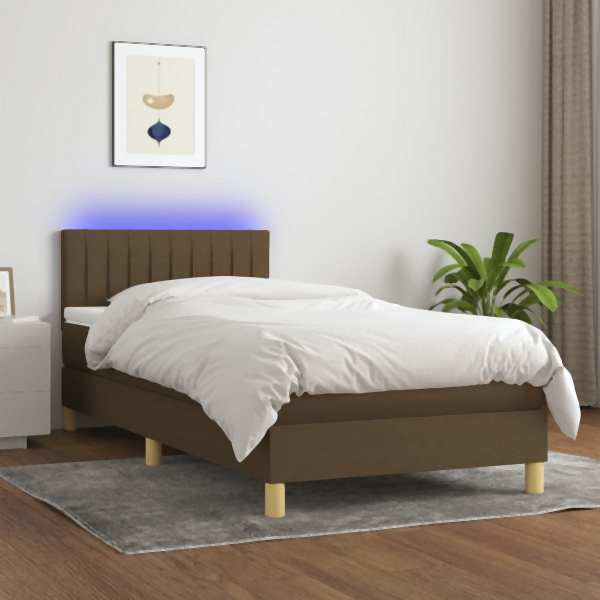 vidaXL Boxspringbett mit Matratze & LED Dunkelbraun 80x200 cm Stoff, 3133832