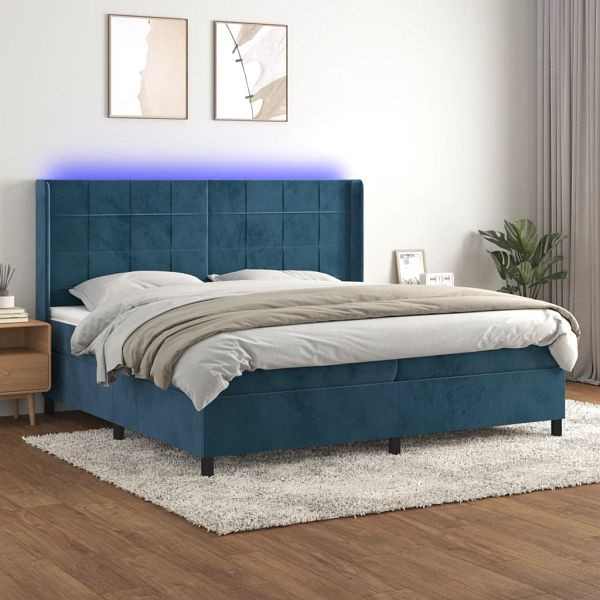 vidaXL Boxspringbett mit Matratze & LED Dunkelblau 200x200 cm Samt, 3139587