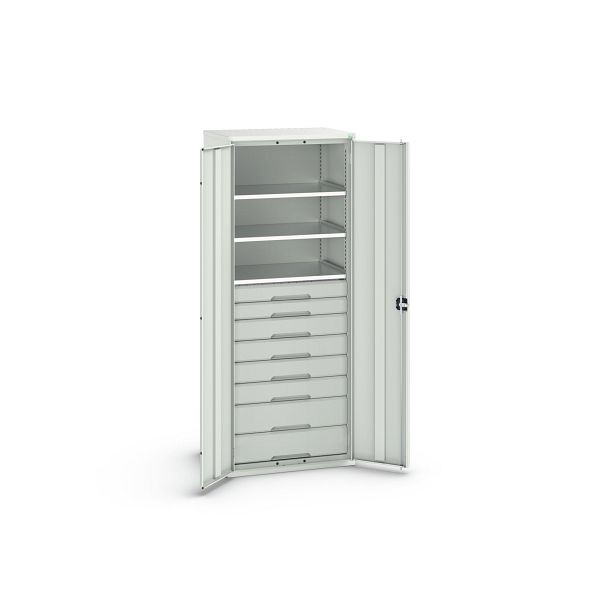 bott verso Flügeltürschrank mit Schubladen, mit 3 Fachböden und 8 Schubladen, BxTxH: 800 x 550 x 2000 mm, Lichtgrau / Lichtgrau, 16926458.16