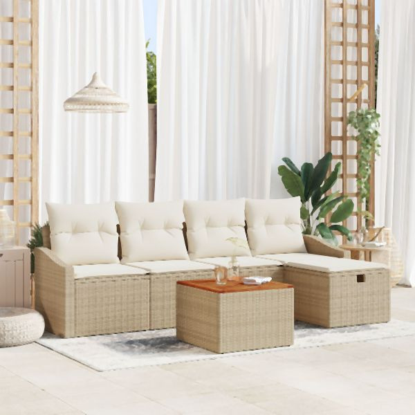 vidaXL Garten-Sofa-Set 6 Teile Beige, Weiß Rattan Outdoor Sofa, 3360893