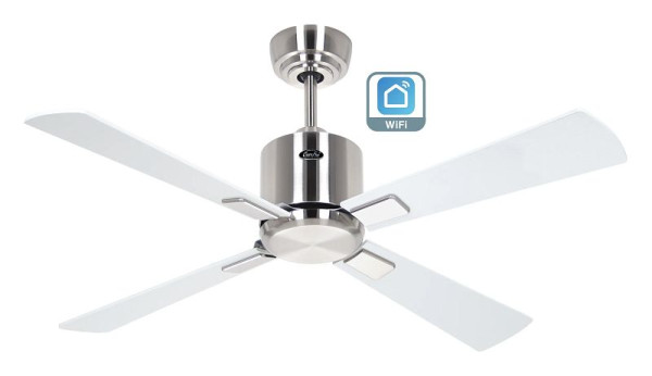CasaFan Deckenventilator Eco Neo III 103 Chrom gebürstet-Massivholz Lack weiß glänzend WiFi, 942131W
