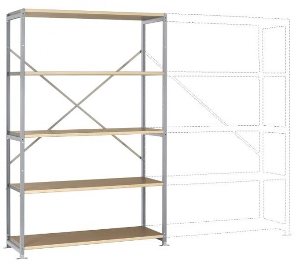 Manuflex Breitfach-Steckregal Grundregal mit 5 Holzverbundböden, HxBxT = 2000 x 1280 x 400 mm, alusilber, RP1026.9006